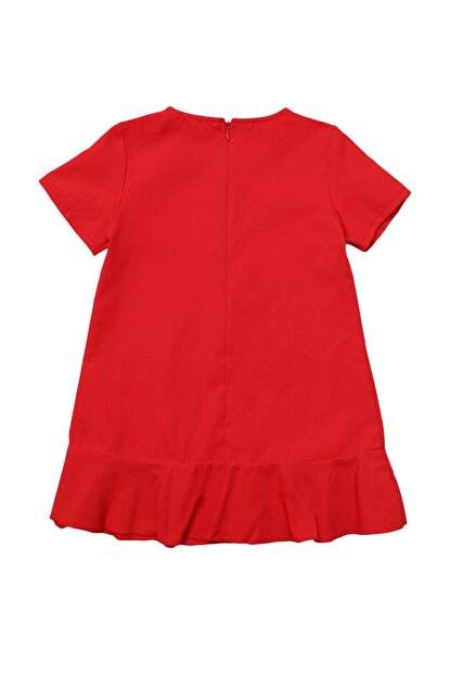 فستان بناتي منسوج احمر مكشكش