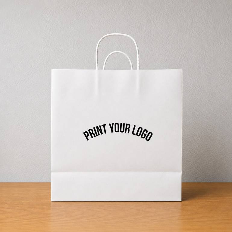 White Kraft Paper Bags with handles  