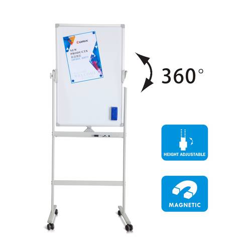 COMIX BJ0104 Magnetic Whiteboard Double-Sided with Aluminum Frame, With Wheels, 60 x 90 cm