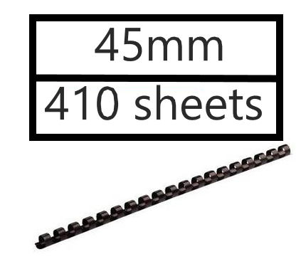 SAB Spiral Binding Comb Plastic Ring, 21 Ring , 45mm, (410 Sheets), Box of 50 Pieces