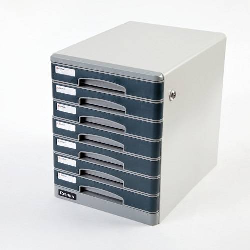 Comix B2202 Metal File Box Cabinet 7 drawers with key lock, Grey color