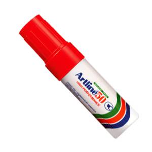 Artline EK-50 Permanent Marker, Chisel Style 3.0 - 6.0 mm, Red Color,Box of 12 Pens.
