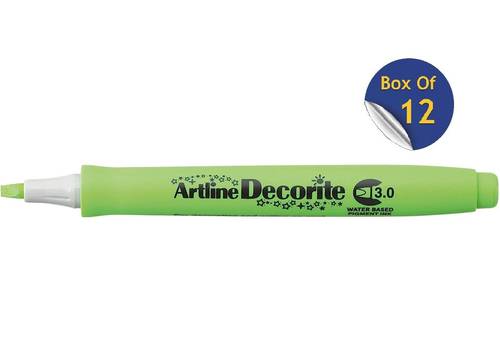 Artline DECORITE MARKER 3mm YELLOW GREEN color, Box of 12 Pens. 