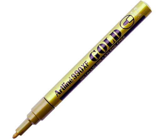 Artline EK-990 Metallic Ink Marker, Bullet Style 1.2 mm, Gold Color, Box of 12 Pens