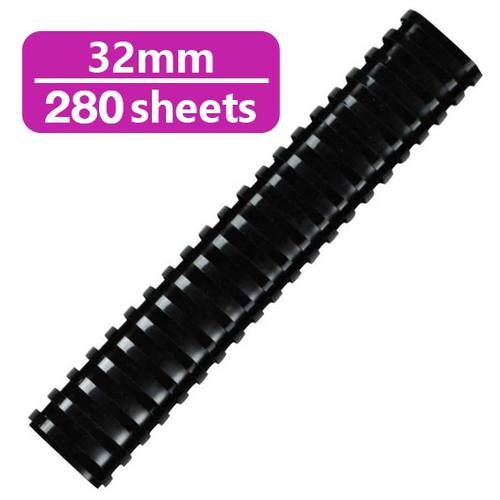 BINDERMAX Spiral Binding Comb Plastic Ring,21 Ring,32mm, (280 Sheets), Box of 50 Pieces, Black