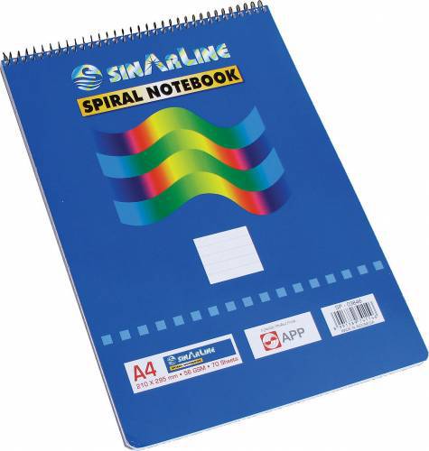 SINARLINE Spiral Notebook Top Spiral, A4 Size 21 x 29.7 cm, 70 Sheets, Pack of 6 Pieces