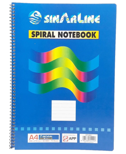 SINARLINE Side Spiral Notebook, A4 Size 29.7 x 21 cm, (70 Sheets), Pack of 6 Pieces