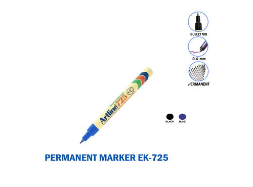 Artline EK-725 Permanent Marker Superfine 0.4mm Blue Color, Box of 12 Pens