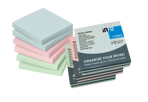 INFO NOTES -  STICKY NOTE&nbsp; 75 x 75mm, 600 Sheets, Pastel colors