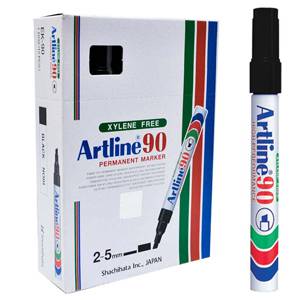 Artline EK-90 Permanent Marker, Chisel Style 2.0 - 5.0 mm, Black Color, Box of 12 Pens
