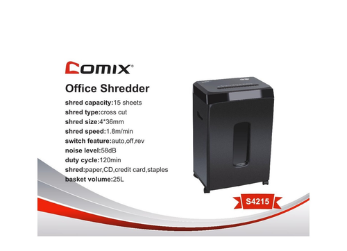 Comix Paper Shredder Model S4215, 4*36mm, up to 15 Sheets