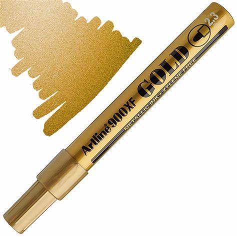 Artline EK-900 Metallic Ink Marker, Bullet Style 2.3 mm, Gold Color, Box of 12 Pens