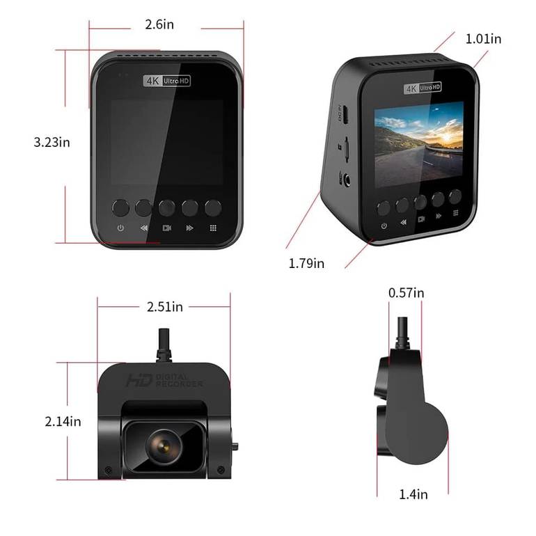 داش كام للسيارات 4K WiFi GPS كاميرا للرؤية الأمامية والخلفية مع مسجل تلقائي 