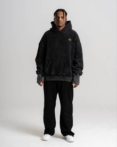 Black Vintage Washed Hoodie with Print (unisex)