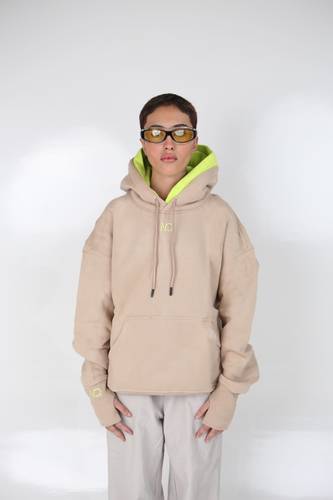 Neon Green/ Beige  Double hoodie(unisex)