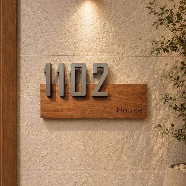 Apartment grey 3d numbers plate  | 30 × 10 cm