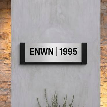 Modern black wood & metal address sign | 56 × 20 cm