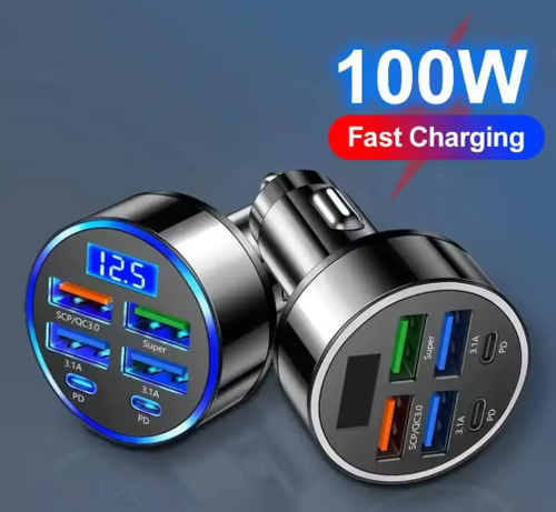 100 واط 6 منافذ شاحن سيارة شحن سريع PD QC3.0 USB C شاحن هاتف السيارة نوع C محول في السيارة آيفون سامسونج هواوي Xiaomi
