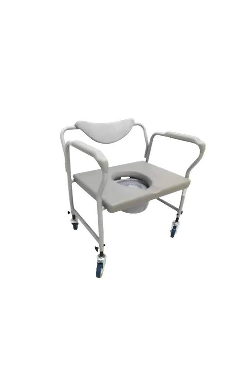 A portable toilet seat with a wide base and a 60cm wide backrest.