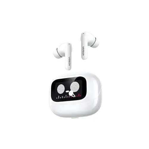يوجرين - سماعات أذن EchoBuds Magic Hybrid النشطة لإلغاء الضوضاء مع شاشة عرض - ابيض