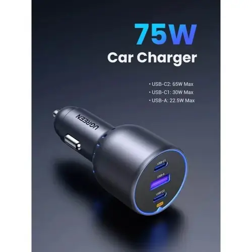 يوجرين - شاحن سيارة 75 واط بمنفذين PD ومنفذ USB
