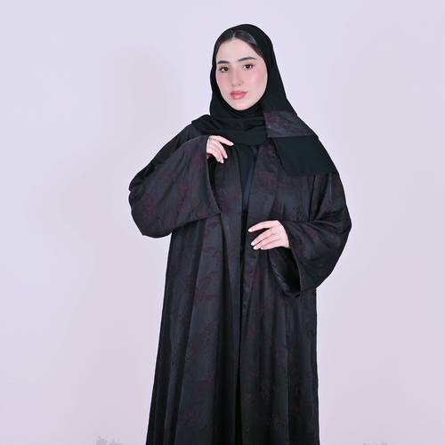 عباية لف كلوش وكم واسع بقماش صيفي منقش بزهور عنابية
