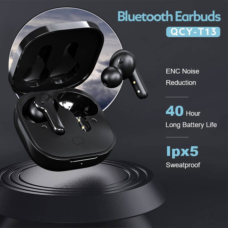 Qcy T13 Pluetooth Headphone V5.1 Wireless Tws Earphone Touch Control Controls 4 Microphones Enc HD Call Conversion App App