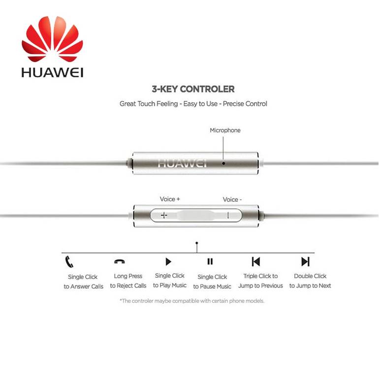 الأصلي Huawei Honor AM116 أذن معدن مع التحكم في حجم الميكروفون لـ Huawei P7 P8 P9 Lite P10 Plus Honor 5x 6x Mate 7 8 9