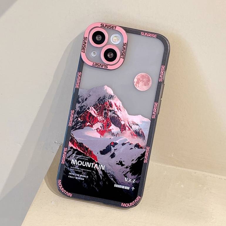 ins Sunset Moon Snow Mountain Phone Case for iPhone 14 13 12 11 Pro Max XS Max XR X 11 Camera Compay Cover for iPhone