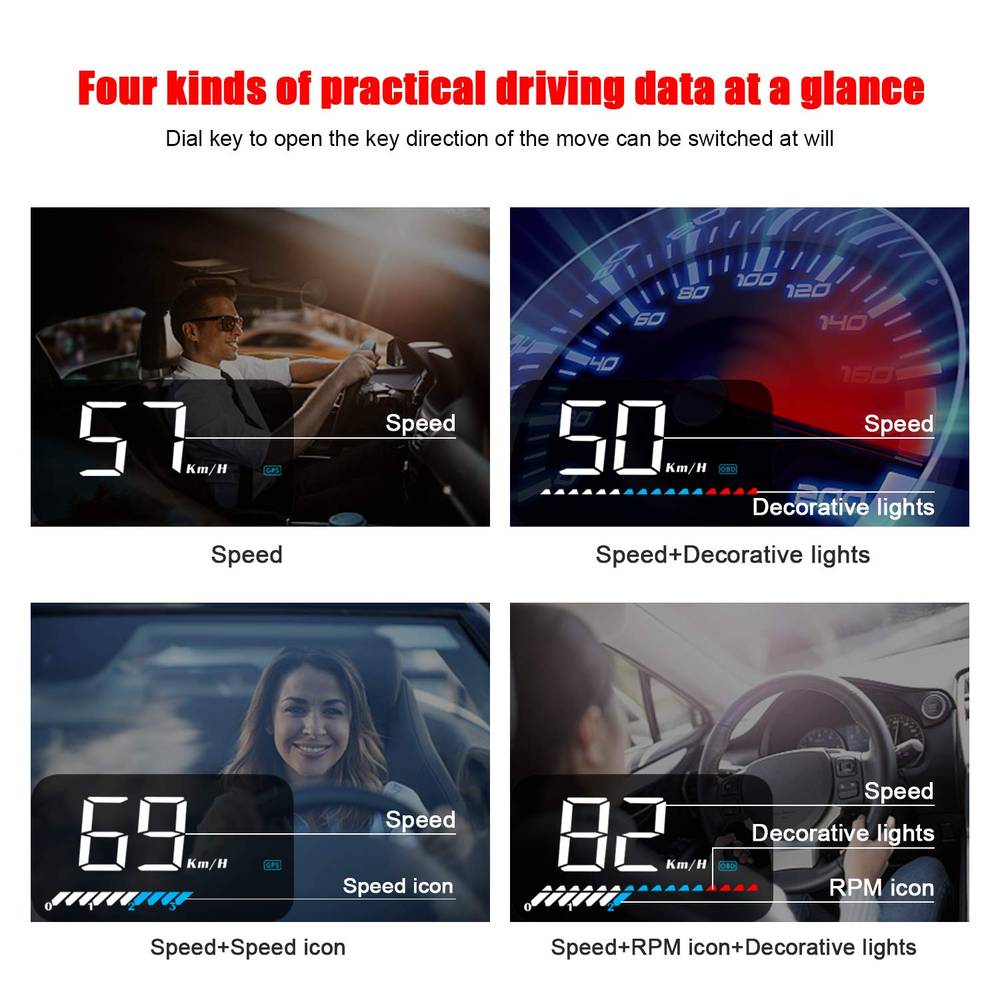 Car Head Up Display 3.5 HUD with OBD2 GPS Interface Plug & Play  Speedometers Projector Speed Overspeed Warning Mileage Measurement Water  Temperature