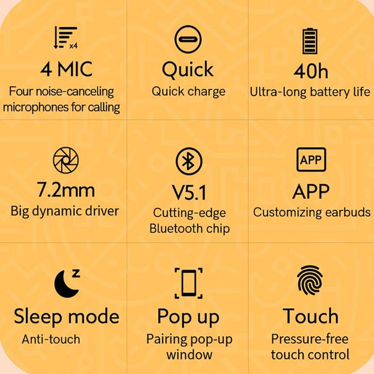 Qcy T13 Pluetooth Headphone V5.1 Wireless Tws Earphone Touch Control Controls 4 Microphones Enc HD Call Conversion App App