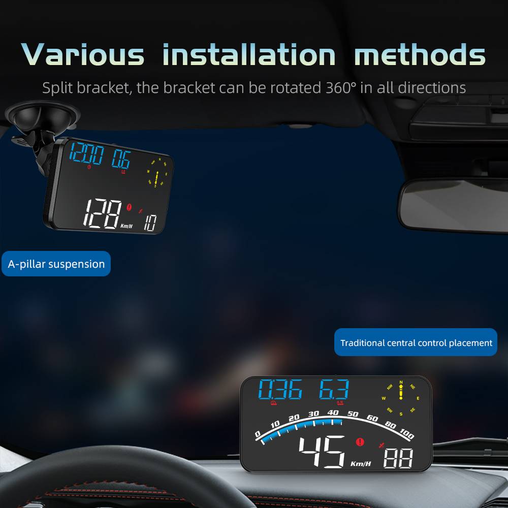 Car Head Up Display HUD Odometer Overspeed Alarm Universal with Speed MPH,  Compass Direction, Clock, Altitude, Fatigue Driving Reminder