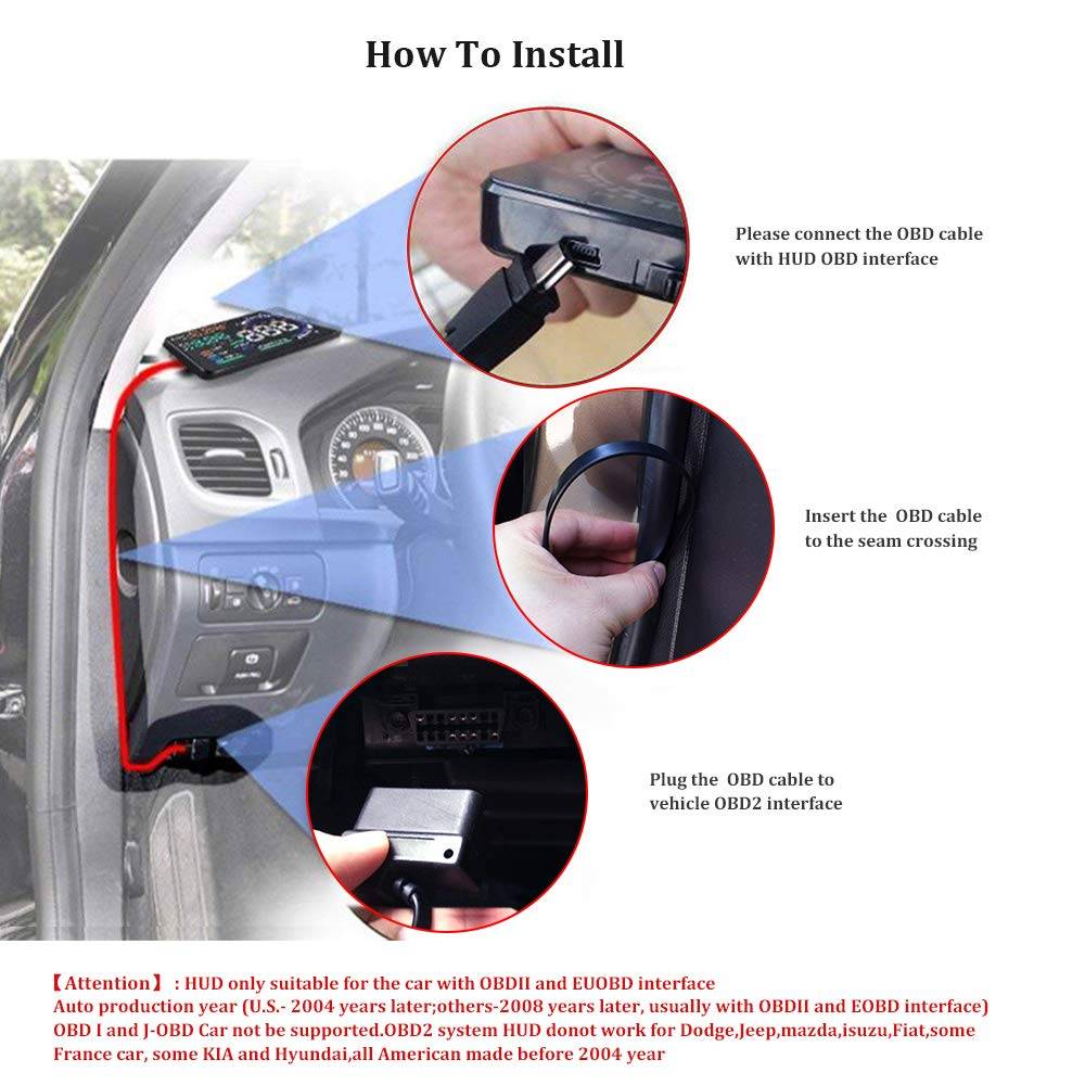  Upgrade Head Up Display, A8 5.5'' OBD II Car HUD Head Up Display,  Auto Windshied Reflective Screen Speed Display : Automotive