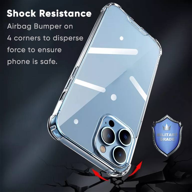 علبة iPhone ShieldMonster لـ 14 Pro Max/14 Pro/14/13/11/غطاء هاتف TPU Soft Soft الشفاف