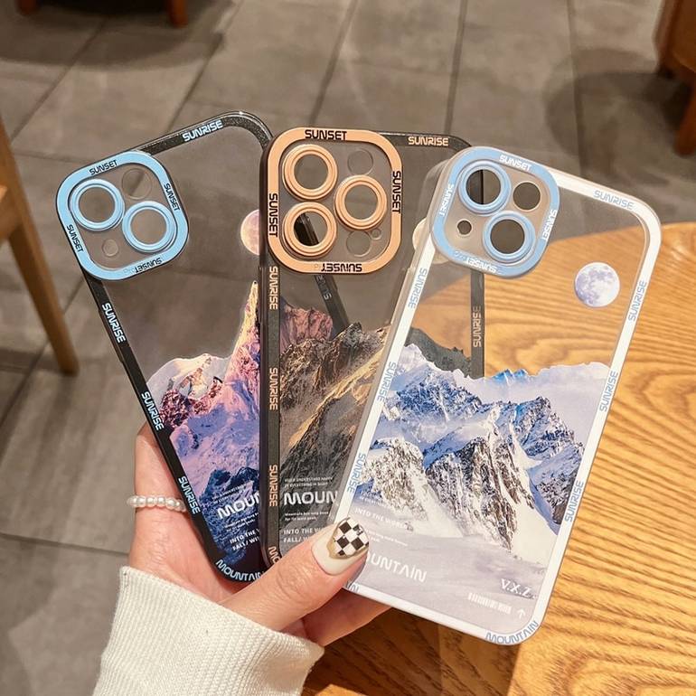ins Sunset Moon Snow Mountain Phone Case for iPhone 14 13 12 11 Pro Max XS Max XR X 11 Camera Compay Cover for iPhone