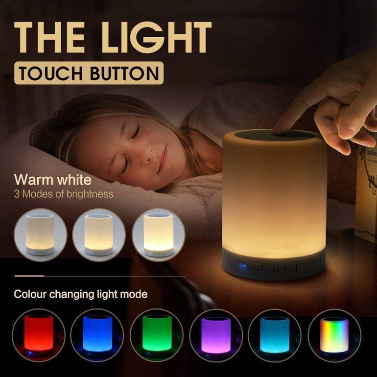 مكبر صوت بلوتوث مع ميكروفون للمكالمات وإضاءة RGB مزاجية وضوء ليلي للمنزل والرضع والأطفال