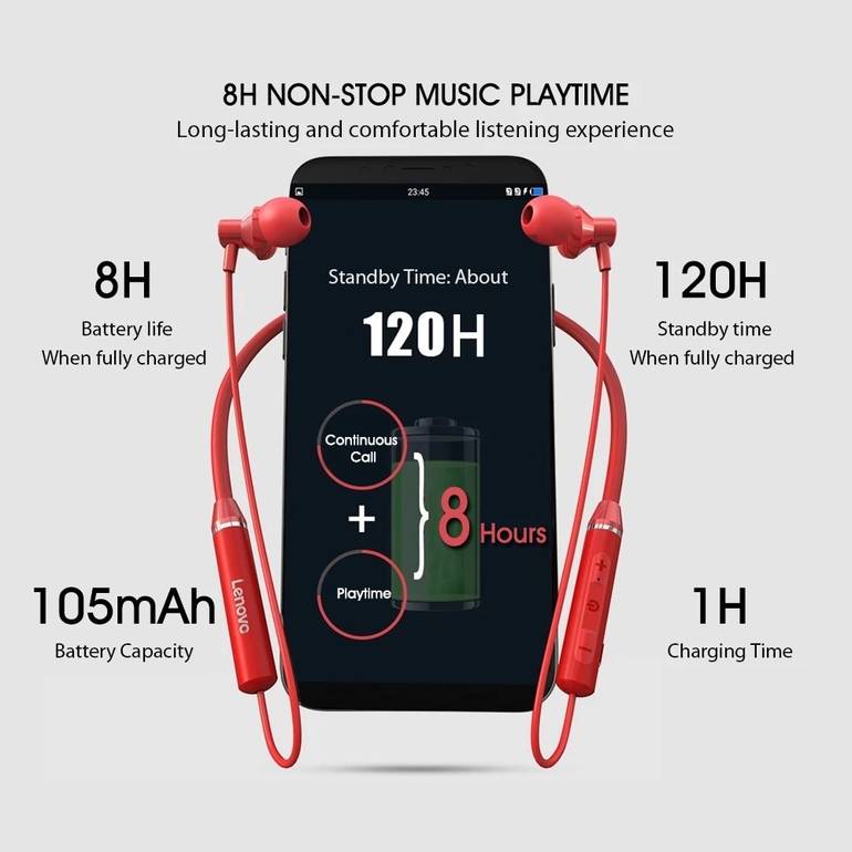 سماعات الأذن Lenovo Bluetooth HE05 لسماعات الأذن اللاسلكية سماعات سماعة سماعات رياضة مقاومة للماء مع إلغاء ضوضاء الميكروفون
