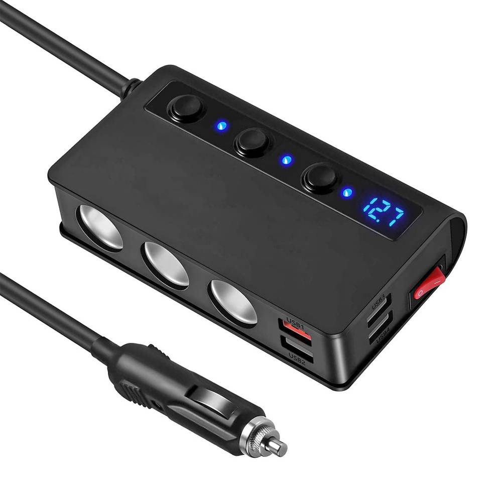QUICK CHARGE 3.0 Cigarette Lighter Adapter, 180W 12V/24V 3-Socket Power  Splitter DC Outlet with 8.5A 4 USB Ports Multifunction Car Charger, LED  Display Voltage, Upgraded On-Off Switch (BLACK)
