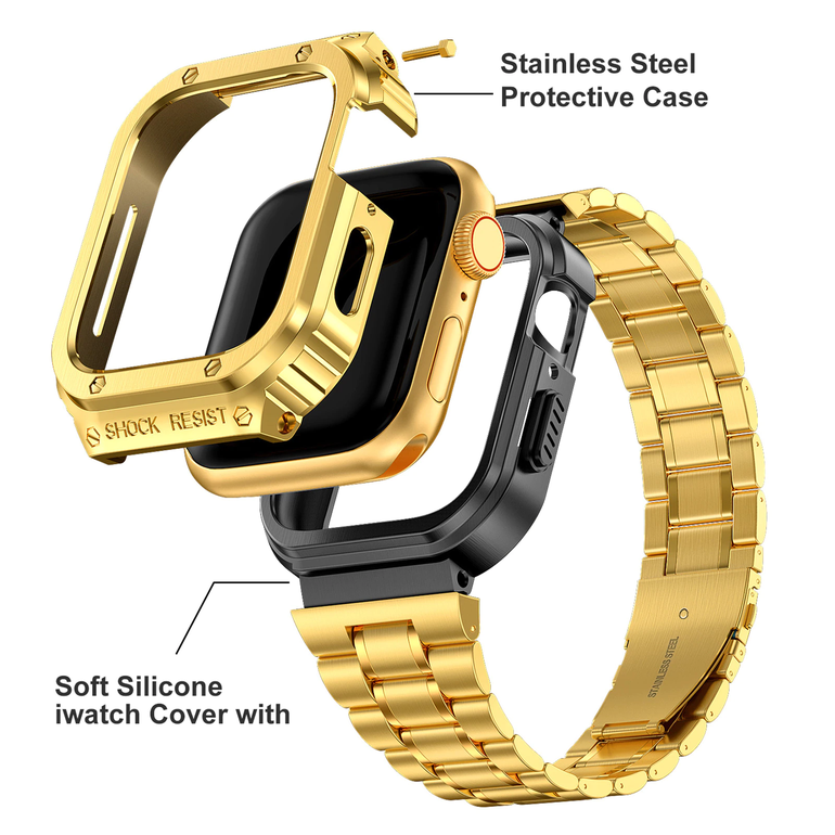 جراب Mione Apple Watch من الفولاذ المقاوم للصدأ فقط حزام وجراب)