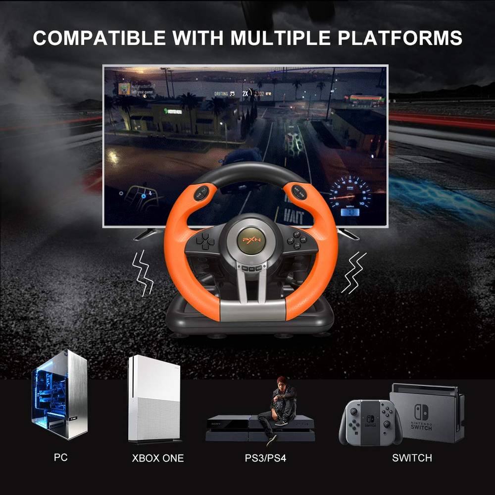 PXN V3III PS4 Gameing Steering Wheel,180° PC Racing Wheel and Dual Motors  Vibration,PS4 Racing Wheel with Linear Pedal/Accelerator Brake,for PC/PS4/Xbox  One/Xbox Series X