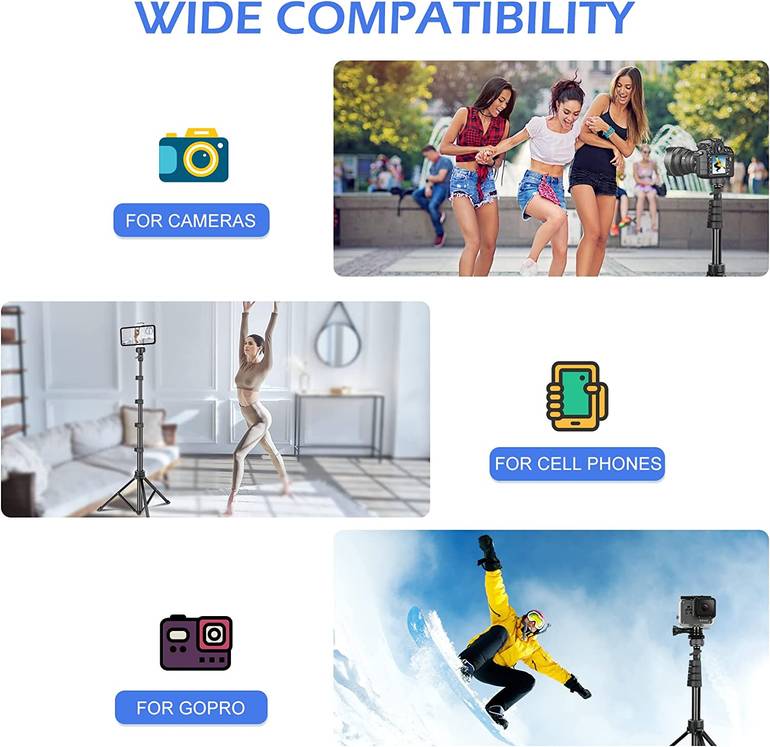 Sensyne 62" Phone Tripod &amp; Selfie Stick, Extendable Cell Phone Tripod Stand with Wireless Remote and Phone Holder, Compatible with iPhone Android Phone, Camera
