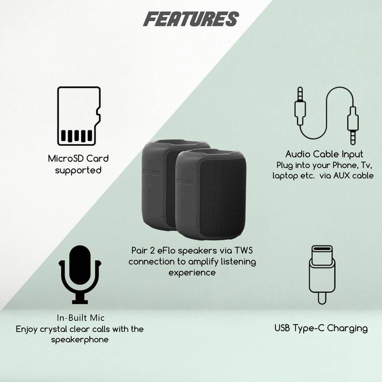 مكبرات صوت Blackdot eFlo اللاسلكية مع 360 Premium Sound وميكروفون مدمج و IPX7 مقاوم للماء