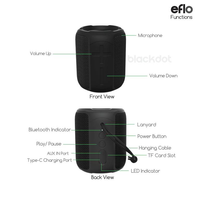مكبرات صوت Blackdot eFlo اللاسلكية مع 360 Premium Sound وميكروفون مدمج و IPX7 مقاوم للماء