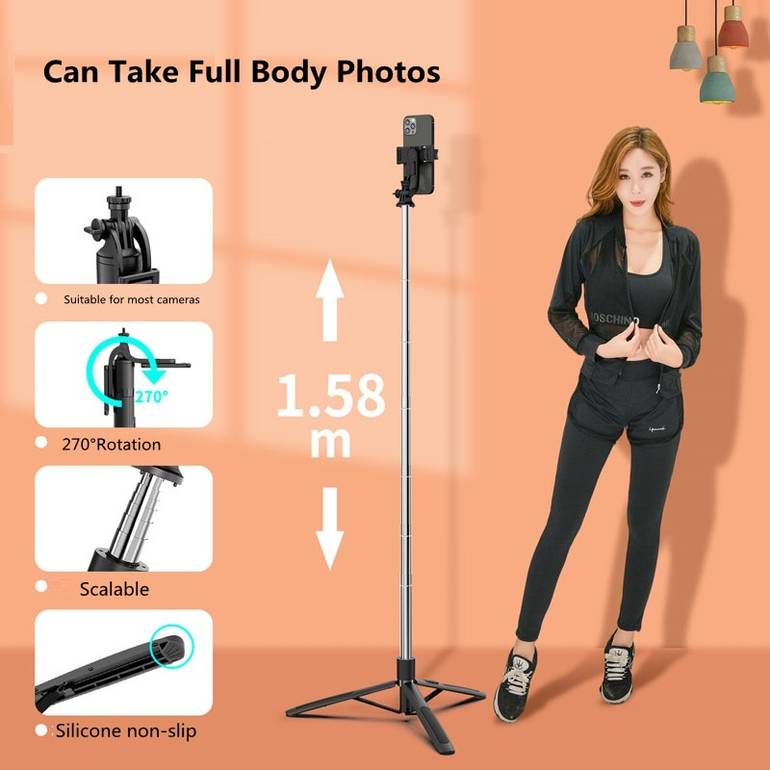 عصا سيلفي لاسلكية جديدة 1580 ملم من COOL DIER حامل ثلاثي القوائم قابل للطي مع ضوء ملء لكاميرات Gopro Action الهواتف الذكية Selfie