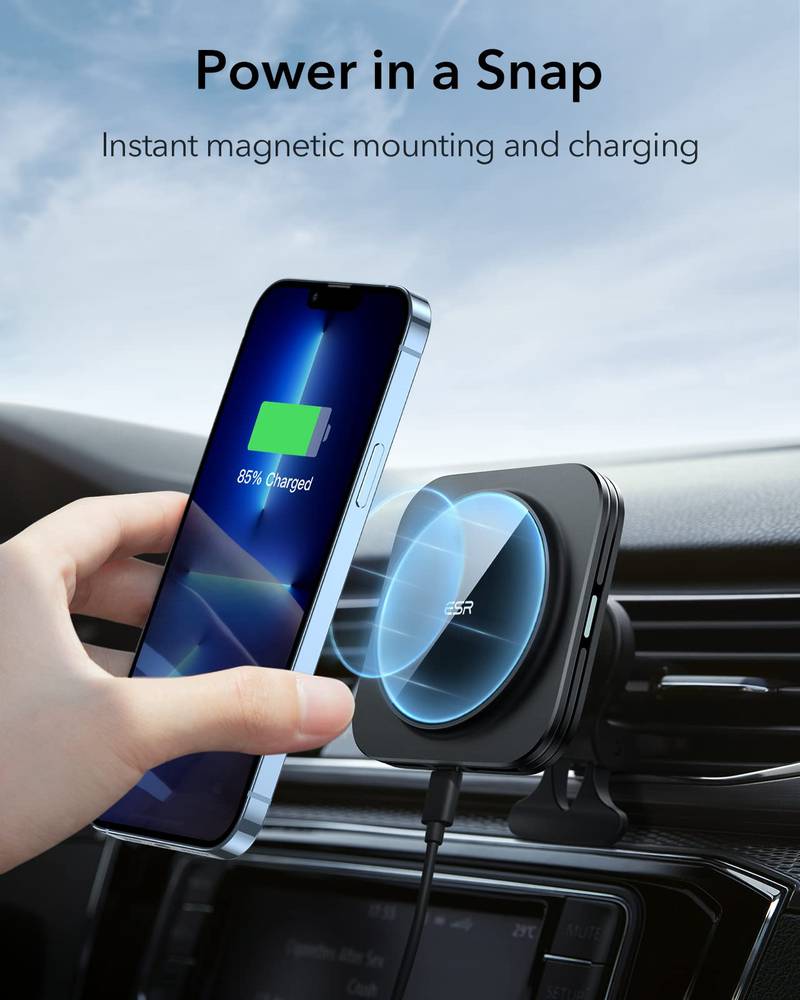 ESR MagSafe Car Charger, Fast Charging for HaloLock, Magnetic Wireless Car  Charger, Air Vent Mount Compatible with Caseless iPhone 14/13/12 Series  Phones and Magnetic Cases, Black