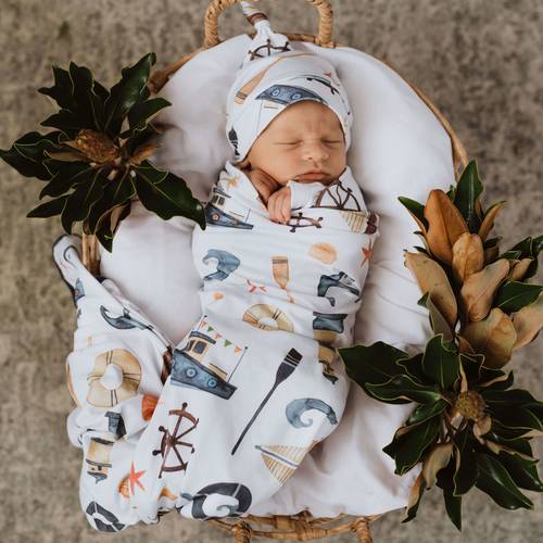 Baby Jersey Wrap & Beanie Set - Shipwrek