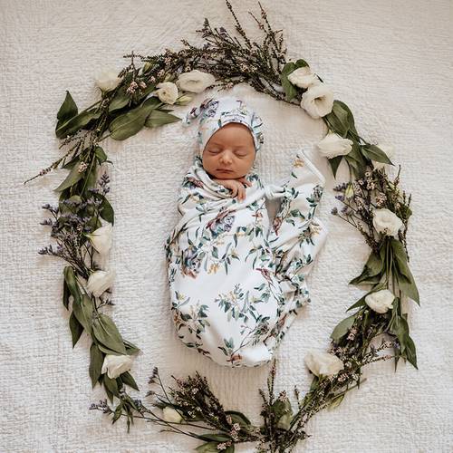 Baby Jersey Wrap & Beanie Set - Eucalypt