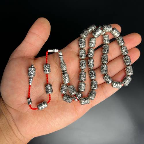 مسباح فضة بالكامل نقش يدوي عيار 925 📿