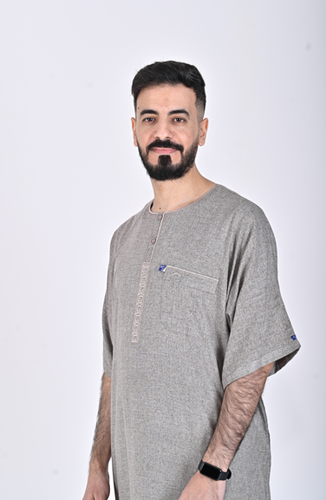 Linen jalabiya - half sleeves - buttons - model 4129