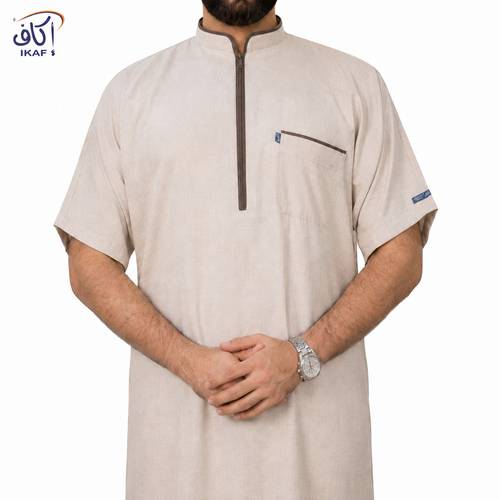 ثوب كتان نص كم رجالي مع ياقة -عرض 28 - موديل 24420